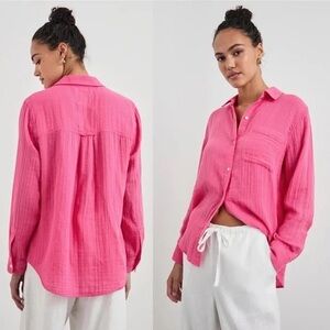 Rails Ellis Hibiscus Pink Cotton Gauze Button-Down Shirt